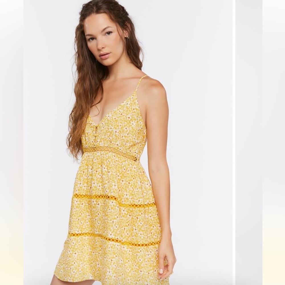 Floral print mini dress, yellow, size S